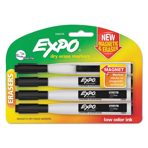 EXPO® wholesale. Magnetic Dry Erase Marker, Fine Bullet Tip, Black, 4-pack. HSD Wholesale: Janitorial Supplies, Breakroom Supplies, Office Supplies.