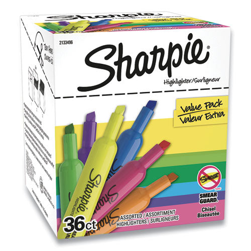 Sharpie® wholesale. SHARPIE Tank Style Highlighters, Chisel Tip, Assorted Colors, 36-pack. HSD Wholesale: Janitorial Supplies, Breakroom Supplies, Office Supplies.