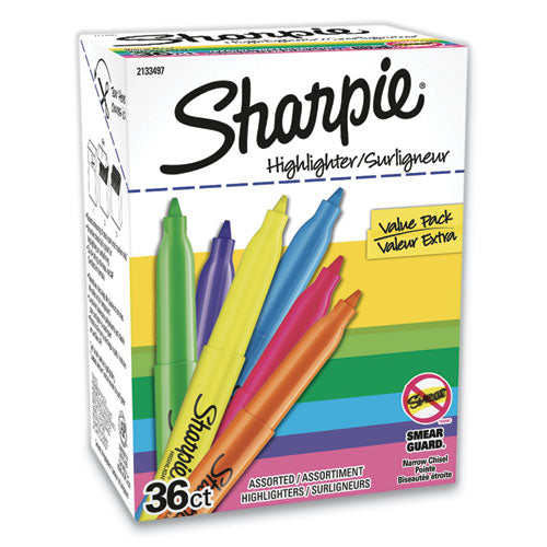 Sharpie® wholesale. SHARPIE Pocket Style Highlighters, Chisel Tip, Assorted Colors, 36-pack. HSD Wholesale: Janitorial Supplies, Breakroom Supplies, Office Supplies.