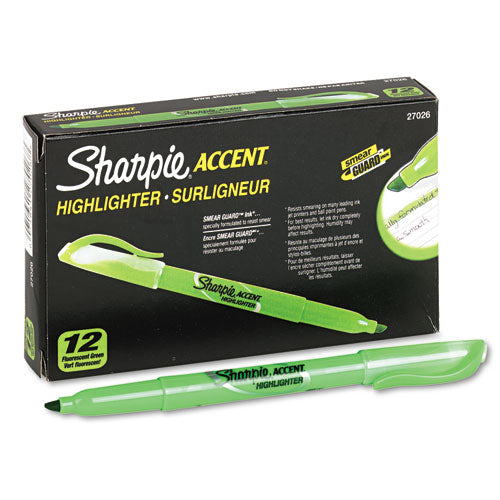 Sharpie® wholesale. SHARPIE Pocket Style Highlighters, Chisel Tip, Fluorescent Green, Dozen. HSD Wholesale: Janitorial Supplies, Breakroom Supplies, Office Supplies.