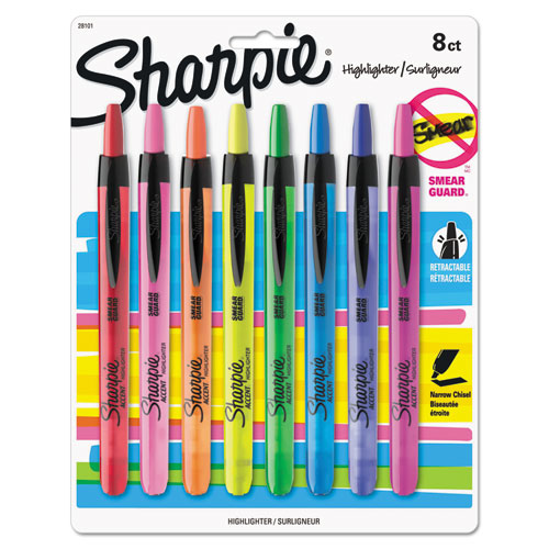 Sharpie® wholesale. SHARPIE Retractable Highlighters, Chisel Tip, Assorted Colors, 8-set. HSD Wholesale: Janitorial Supplies, Breakroom Supplies, Office Supplies.