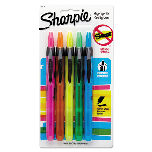 Sharpie® wholesale. SHARPIE Retractable Highlighters, Chisel Tip, Assorted Colors, 5-set. HSD Wholesale: Janitorial Supplies, Breakroom Supplies, Office Supplies.