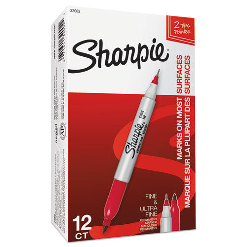 Sharpie® wholesale. SHARPIE Twin-tip Permanent Marker, Fine-extra-fine Bullet Tip, Red, Dozen. HSD Wholesale: Janitorial Supplies, Breakroom Supplies, Office Supplies.