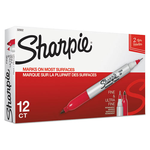 Sharpie® wholesale. SHARPIE Twin-tip Permanent Marker, Fine-extra-fine Bullet Tip, Red, Dozen. HSD Wholesale: Janitorial Supplies, Breakroom Supplies, Office Supplies.