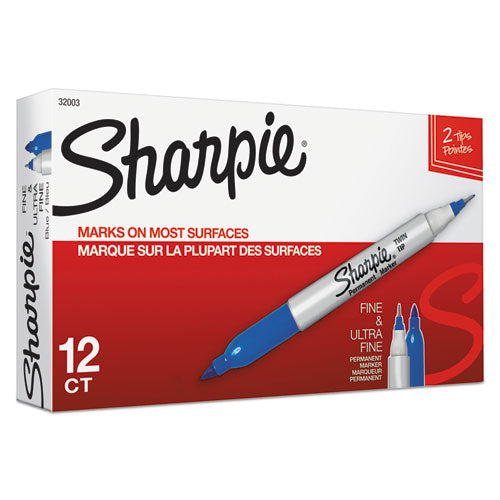 Sharpie® wholesale. SHARPIE Twin-tip Permanent Marker, Fine-extra-fine Bullet Tip, Blue, Dozen. HSD Wholesale: Janitorial Supplies, Breakroom Supplies, Office Supplies.