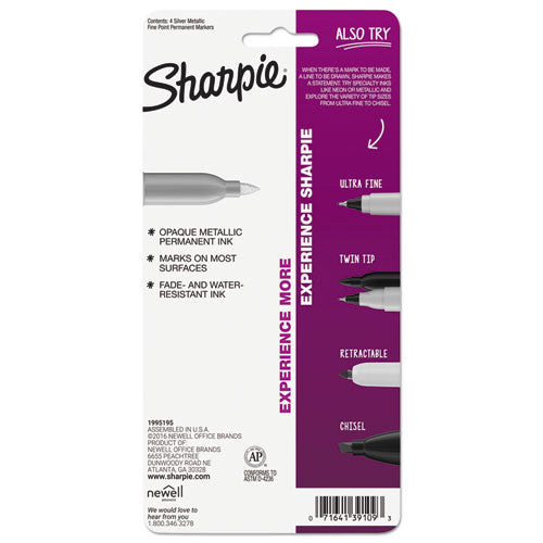 Sharpie® wholesale. SHARPIE Metallic Fine Point Permanent Markers, Bullet Tip, Silver, 4-pack. HSD Wholesale: Janitorial Supplies, Breakroom Supplies, Office Supplies.