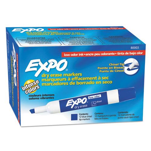 EXPO® wholesale. Low-odor Dry-erase Marker, Broad Chisel Tip, Blue, Dozen. HSD Wholesale: Janitorial Supplies, Breakroom Supplies, Office Supplies.