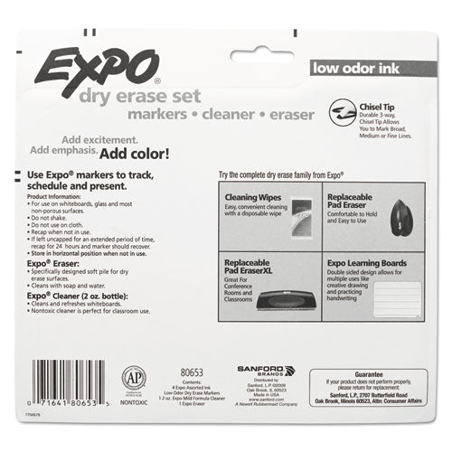 EXPO® wholesale. Low-odor Dry Erase Marker Starter Set, Broad Chisel Tip, Assorted Colors, 4-set. HSD Wholesale: Janitorial Supplies, Breakroom Supplies, Office Supplies.