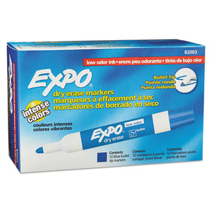 EXPO® wholesale. Low-odor Dry-erase Marker, Medium Bullet Tip, Blue, Dozen. HSD Wholesale: Janitorial Supplies, Breakroom Supplies, Office Supplies.