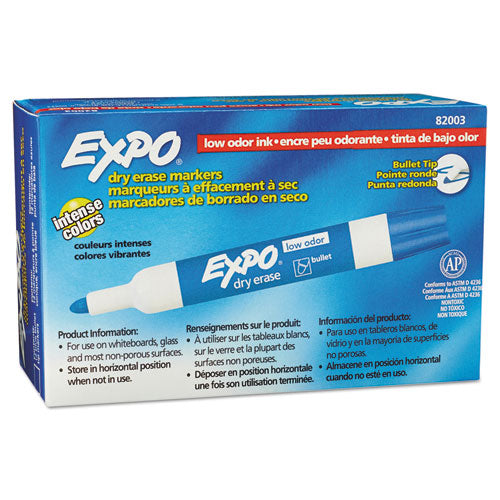 EXPO® wholesale. Low-odor Dry-erase Marker, Medium Bullet Tip, Blue, Dozen. HSD Wholesale: Janitorial Supplies, Breakroom Supplies, Office Supplies.