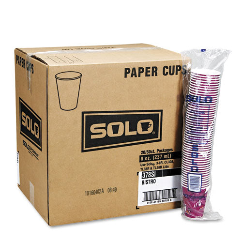 Dart® wholesale. DART Solo Bistro Design Hot Drink Cups, Paper, 8oz, Maroon, 50-bag, 20 Bags-carton. HSD Wholesale: Janitorial Supplies, Breakroom Supplies, Office Supplies.
