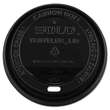 Load image into Gallery viewer, Dart® wholesale. DART Traveler Cappuccino Style Dome Lid, 10-24oz Cups, Black, 100-sleeve, 10 Sleeves-carton. HSD Wholesale: Janitorial Supplies, Breakroom Supplies, Office Supplies.