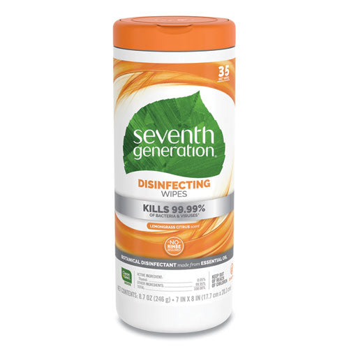 Seventh Generation® wholesale. Seventh Generation Botanical Disinfecting Wipes, Lemongrass Citrus, 1-ply, White, 7 X 8, 35 Wipes. HSD Wholesale: Janitorial Supplies, Breakroom Supplies, Office Supplies.