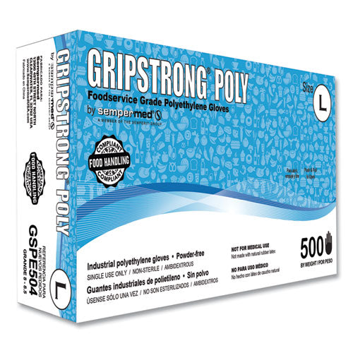 GripStrong® Poly wholesale. Foodservice Grade Polyethylene Gloves, Clear, Large, Polyethylene, 500-box, 20 Boxes-carton. HSD Wholesale: Janitorial Supplies, Breakroom Supplies, Office Supplies.