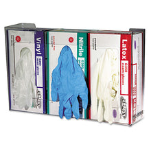 Load image into Gallery viewer, San Jamar® wholesale. San Jamar® Clear Plexiglas Disposable Glove Dispenser, Three-box, 18w X 3 3-4d X 10h. HSD Wholesale: Janitorial Supplies, Breakroom Supplies, Office Supplies.