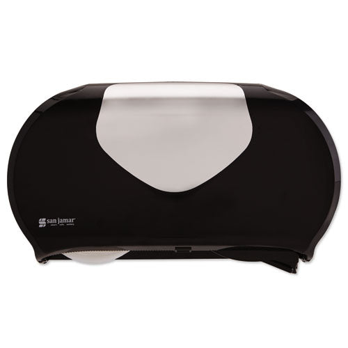 San Jamar® wholesale. San Jamar® Twin Jumbo Bath Tissue Dispenser,20 1-14x5 7-8x11 9-10, Blk-faux Stainless Steel. HSD Wholesale: Janitorial Supplies, Breakroom Supplies, Office Supplies.