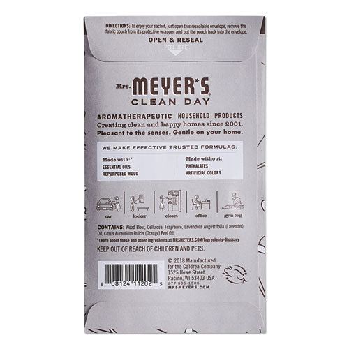 Mrs. Meyer's® wholesale. Meyers Clean Day Scent Sachets, Lavender, 0.05 Lbs Sachet, 18-carton. HSD Wholesale: Janitorial Supplies, Breakroom Supplies, Office Supplies.