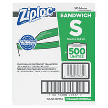 Load image into Gallery viewer, Ziploc® wholesale. Resealable Sandwich Bags, 1.2 Mil, 6.5&quot; X 6&quot;, Clear, 500-box. HSD Wholesale: Janitorial Supplies, Breakroom Supplies, Office Supplies.