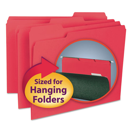 Smead® wholesale. Interior File Folders, 1-3-cut Tabs, Letter Size, Red, 100-box. HSD Wholesale: Janitorial Supplies, Breakroom Supplies, Office Supplies.