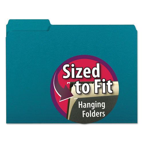 Smead® wholesale. Interior File Folders, 1-3-cut Tabs, Letter Size, Teal, 100-box. HSD Wholesale: Janitorial Supplies, Breakroom Supplies, Office Supplies.
