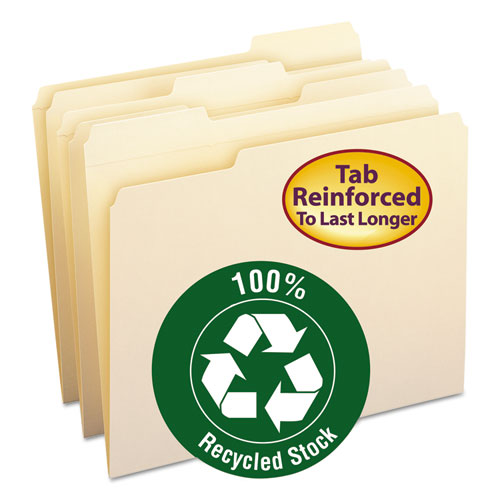 Smead® wholesale. 100% Recycled Reinforced Top Tab File Folders, 1-3-cut Tabs, Letter Size, Manila, 100-box. HSD Wholesale: Janitorial Supplies, Breakroom Supplies, Office Supplies.