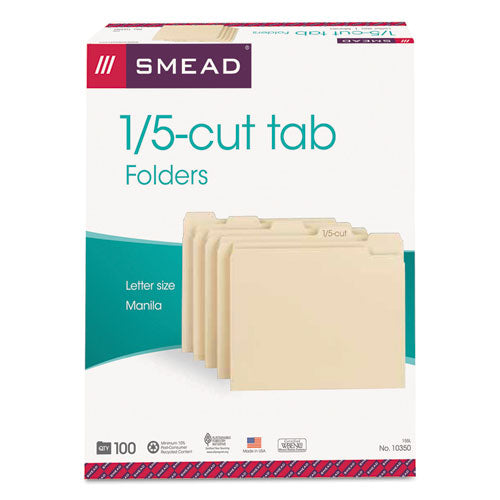 Smead® wholesale. Manila File Folders, 1-5-cut Tabs, Letter Size, 100-box. HSD Wholesale: Janitorial Supplies, Breakroom Supplies, Office Supplies.
