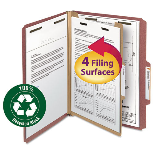 Smead® wholesale. 100% Recycled Pressboard Classification Folders, 1 Divider, Letter Size, Red, 10-box. HSD Wholesale: Janitorial Supplies, Breakroom Supplies, Office Supplies.