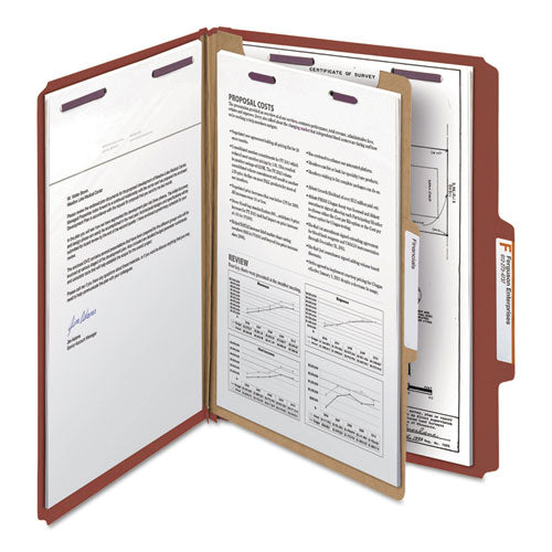 Smead® wholesale. Pressboard Classification Folders With Safeshield Coated Fasteners, 2-5 Cut, 1 Divider, Letter Size, Red, 10-box. HSD Wholesale: Janitorial Supplies, Breakroom Supplies, Office Supplies.
