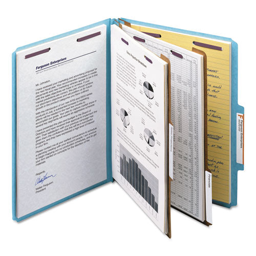 Smead® wholesale. Six-section Pressboard Top Tab Classification Folders With Safeshield Fasteners, 2 Dividers, Letter Size, Blue, 10-box. HSD Wholesale: Janitorial Supplies, Breakroom Supplies, Office Supplies.