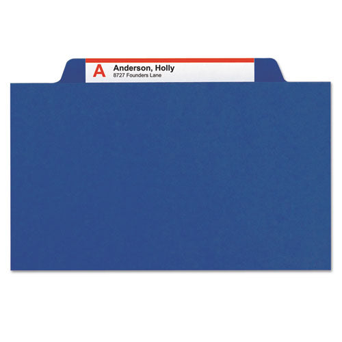 Smead® wholesale. Six-section Pressboard Top Tab Classification Folders With Safeshield Fasteners, 2 Dividers, Letter Size, Dark Blue, 10-box. HSD Wholesale: Janitorial Supplies, Breakroom Supplies, Office Supplies.