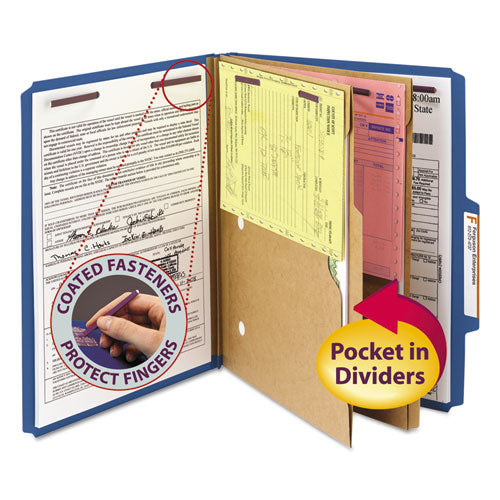 Smead® wholesale. 6-section Pressboard Top Tab Pocket-style Classification Folders With Safeshield Fasteners, 2 Dividers, Letter, Blue, 10-box. HSD Wholesale: Janitorial Supplies, Breakroom Supplies, Office Supplies.