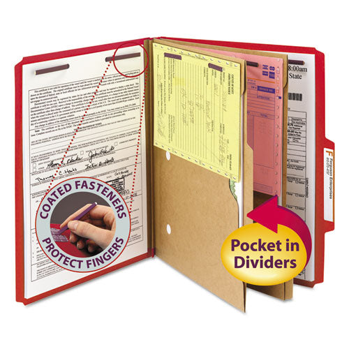 Smead® wholesale. 6-section Pressboard Top Tab Pocket-style Classification Folders With Safeshield Fasteners, 2 Dividers, Letter, Red, 10-box. HSD Wholesale: Janitorial Supplies, Breakroom Supplies, Office Supplies.