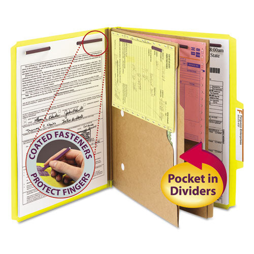 Smead® wholesale. 6-section Pressboard Top Tab Pocket-style Classification Folders With Safeshield Fasteners, 2 Dividers, Letter, Yellow, 10-bx. HSD Wholesale: Janitorial Supplies, Breakroom Supplies, Office Supplies.