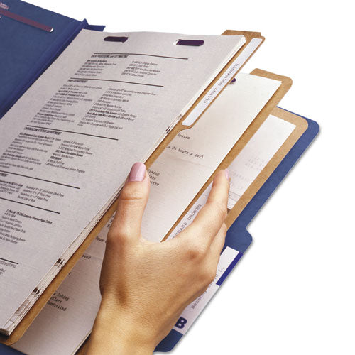 Smead® wholesale. Eight-section Pressboard Top Tab Classification Folders With Safeshield Fasteners, 3 Dividers, Letter Size, Dark Blue, 10-box. HSD Wholesale: Janitorial Supplies, Breakroom Supplies, Office Supplies.
