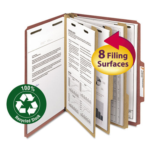 Smead® wholesale. 100% Recycled Pressboard Classification Folders, 3 Dividers, Letter Size, Red, 10-box. HSD Wholesale: Janitorial Supplies, Breakroom Supplies, Office Supplies.