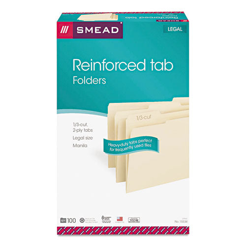 Smead® wholesale. Reinforced Tab Manila File Folders, 1-3-cut Tabs, Legal Size, 11 Pt. Manila, 100-box. HSD Wholesale: Janitorial Supplies, Breakroom Supplies, Office Supplies.