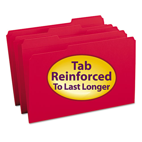 Red Top For Files Reinforced Top Tab Colored File Folders, 1-3-cut Tabs, Legal Size, Red