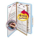 Smead® wholesale. Four-section Pressboard Top Tab Classification Folders With Safeshield Fasteners, 1 Divider, Legal Size, Blue, 10-box. HSD Wholesale: Janitorial Supplies, Breakroom Supplies, Office Supplies.