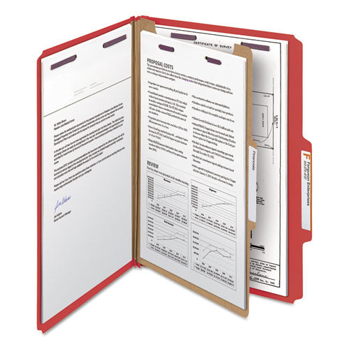 Smead® wholesale. Four-section Pressboard Top Tab Classification Folders With Safeshield Fasteners, 1 Divider, Legal Size, Bright Red, 10-box. HSD Wholesale: Janitorial Supplies, Breakroom Supplies, Office Supplies.