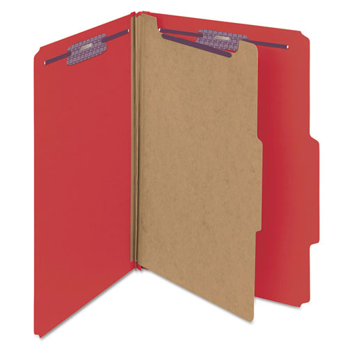 Smead® wholesale. Four-section Pressboard Top Tab Classification Folders With Safeshield Fasteners, 1 Divider, Legal Size, Bright Red, 10-box. HSD Wholesale: Janitorial Supplies, Breakroom Supplies, Office Supplies.