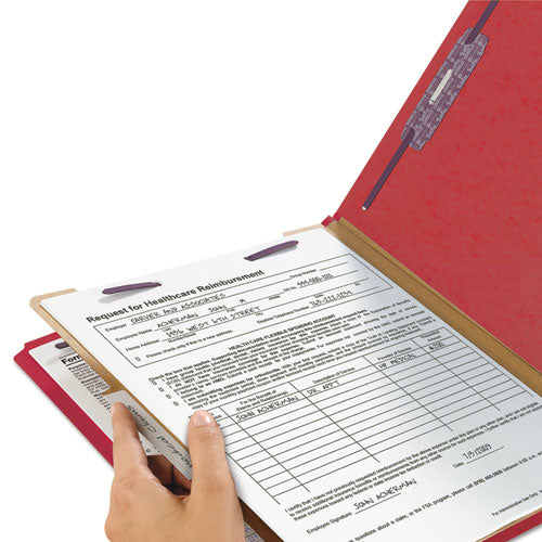 Smead® wholesale. Four-section Pressboard Top Tab Classification Folders With Safeshield Fasteners, 1 Divider, Legal Size, Bright Red, 10-box. HSD Wholesale: Janitorial Supplies, Breakroom Supplies, Office Supplies.