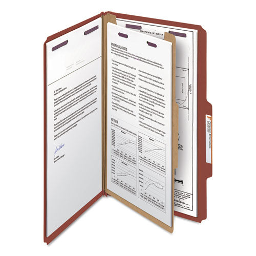 Smead® wholesale. Pressboard Classification Folders With Safeshield Coated Fasteners, 2-5 Cut, 1 Divider, Legal Size, Red, 10-box. HSD Wholesale: Janitorial Supplies, Breakroom Supplies, Office Supplies.