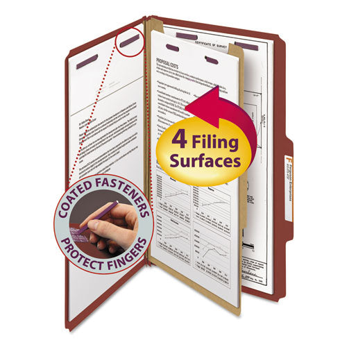 Smead® wholesale. Pressboard Classification Folders With Safeshield Coated Fasteners, 2-5 Cut, 1 Divider, Legal Size, Red, 10-box. HSD Wholesale: Janitorial Supplies, Breakroom Supplies, Office Supplies.