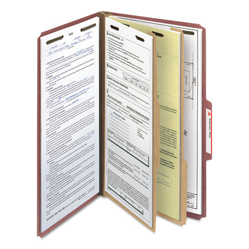 Smead® wholesale. 100% Recycled Pressboard Classification Folders, 2 Dividers, Legal Size, Red, 10-box. HSD Wholesale: Janitorial Supplies, Breakroom Supplies, Office Supplies.