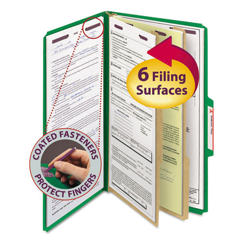 Smead® wholesale. Six-section Pressboard Top Tab Classification Folders With Safeshield Fasteners, 2 Dividers, Legal Size, Green, 10-box. HSD Wholesale: Janitorial Supplies, Breakroom Supplies, Office Supplies.