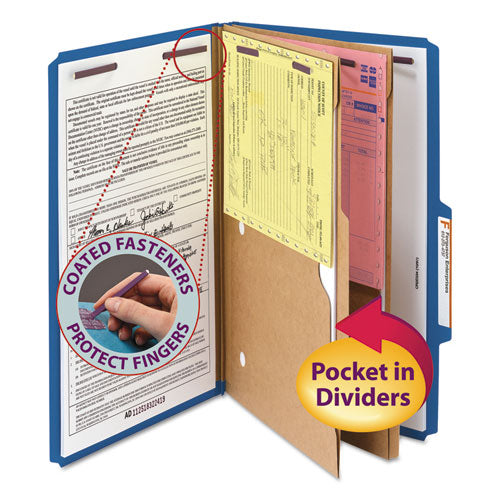 Smead® wholesale. 6-section Pressboard Top Tab Pocket-style Classification Folders W- Safeshield Fasteners, 2 Dividers, Legal, Dark Blue, 10-bx. HSD Wholesale: Janitorial Supplies, Breakroom Supplies, Office Supplies.