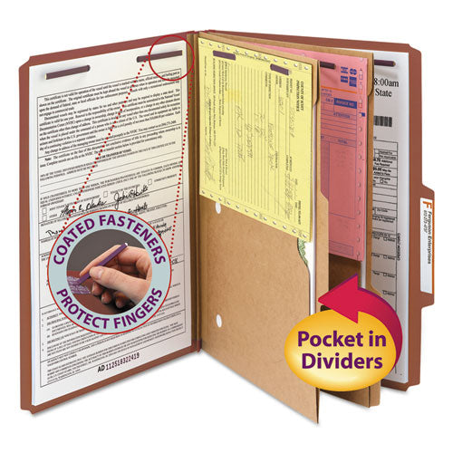 Smead® wholesale. 6-section Pressboard Top Tab Pocket-style Classification Folders With Safeshield Fasteners, 2 Dividers, Legal, Red, 10-box. HSD Wholesale: Janitorial Supplies, Breakroom Supplies, Office Supplies.