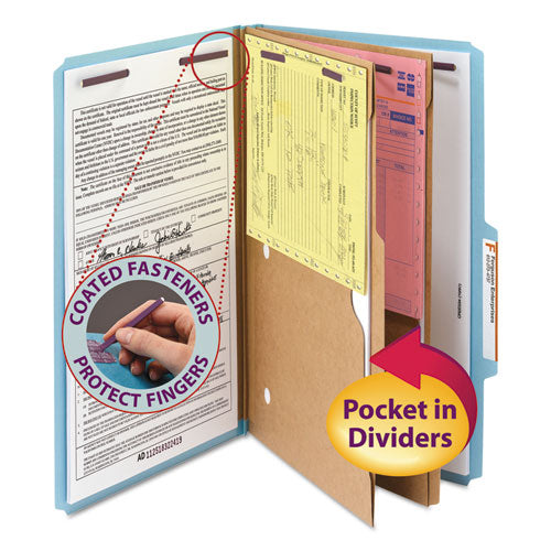 Smead® wholesale. 6-section Pressboard Top Tab Pocket-style Classification Folders With Safeshield Fasteners, 2 Dividers, Legal, Blue, 10-bx. HSD Wholesale: Janitorial Supplies, Breakroom Supplies, Office Supplies.