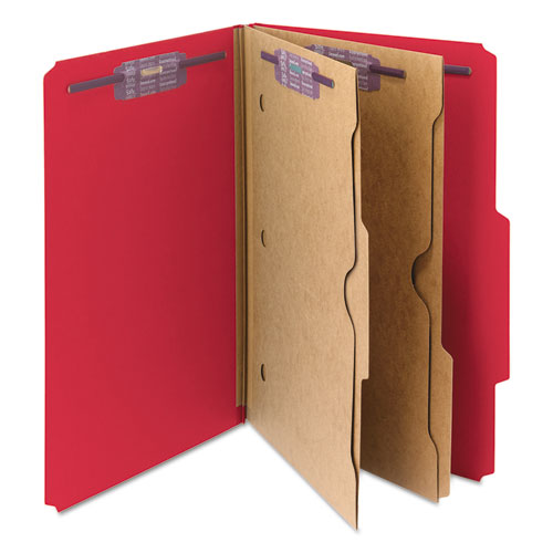 Smead® wholesale. 6-section Pressboard Top Tab Pocket-style Classification Folders With Safeshield Fasteners, 2 Dividers, Legal, Red, 10-bx. HSD Wholesale: Janitorial Supplies, Breakroom Supplies, Office Supplies.