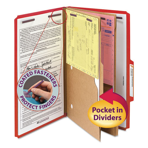 Smead® wholesale. 6-section Pressboard Top Tab Pocket-style Classification Folders With Safeshield Fasteners, 2 Dividers, Legal, Red, 10-bx. HSD Wholesale: Janitorial Supplies, Breakroom Supplies, Office Supplies.